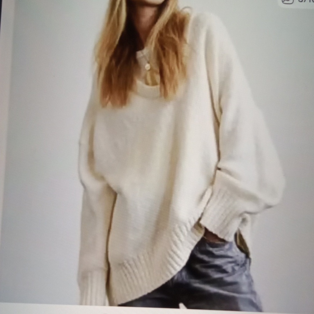 Free People Brookside Overside Sweater V Neck Tunic Gray Chunky Womens XL